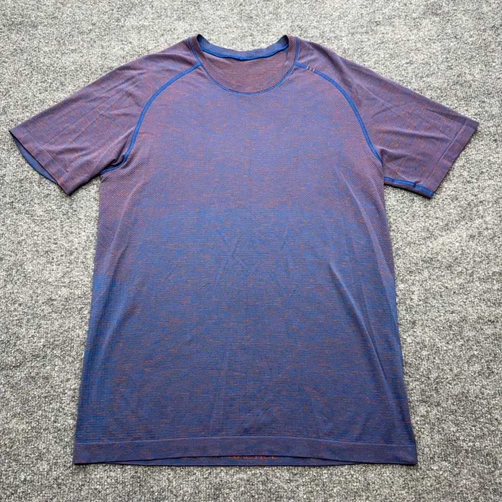 Lululemon Metal Vent Tech Short Sleeve Shirt Blue Orange Heathered Mens Small
